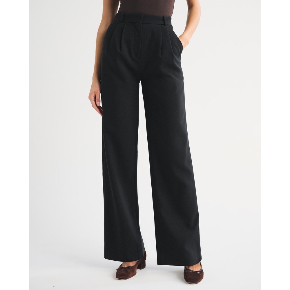 Abercrombie & Fitch The Sloane Tailored Pant Black Wide Leg High Rise 32 14R‎
